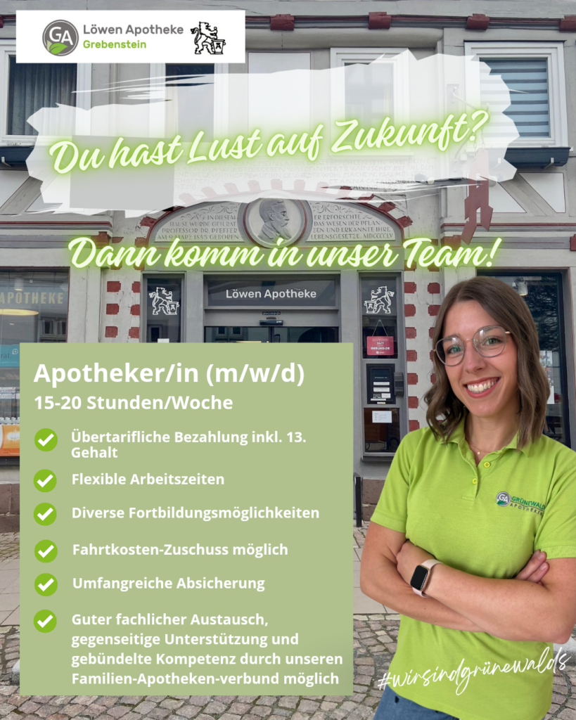 Ilka Grünewald vor Löwen Apotheke in Grebenstein Apotheker/in gesucht
